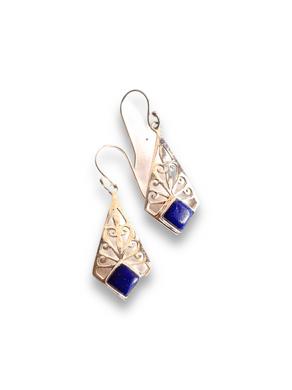 Midnight Muse - Lapis Lazuli Cutwork Dangle Earrings | 925 Silver