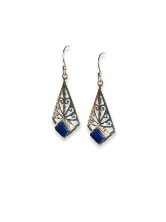 Midnight Muse - Lapis Lazuli Cutwork Dangle Earrings | 925 Silver