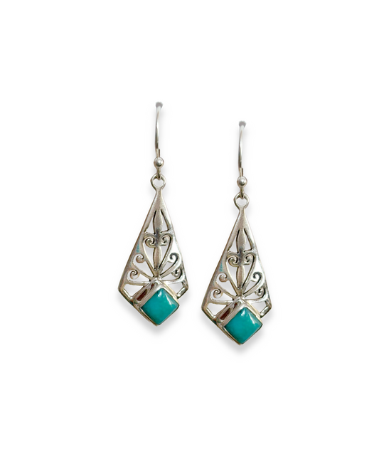 Sea Breeze - Turquoise Cutwork Dangle Earrings | 925 Silver